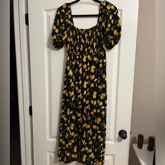 NWT Cider Lemon Milkmaid Split Knotted Shirred Slit Leg Midi Dress - Picture 3 of 14